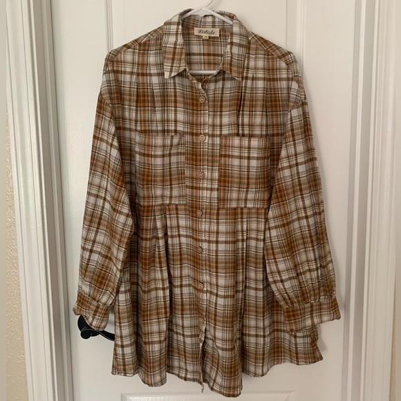 NWOT Listicle Oversized Plaid Button Down Shirt - Picture 2 of 6